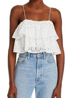 Alice + Olivia Marylynn White (Item-22) Tiered Strappy Eyelet Crop Tank Top 2
